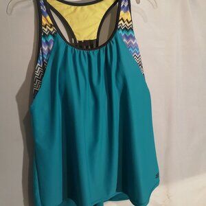 Zero X Posur Ladies Size 16 Teal with Multi Colors Swimwear Top